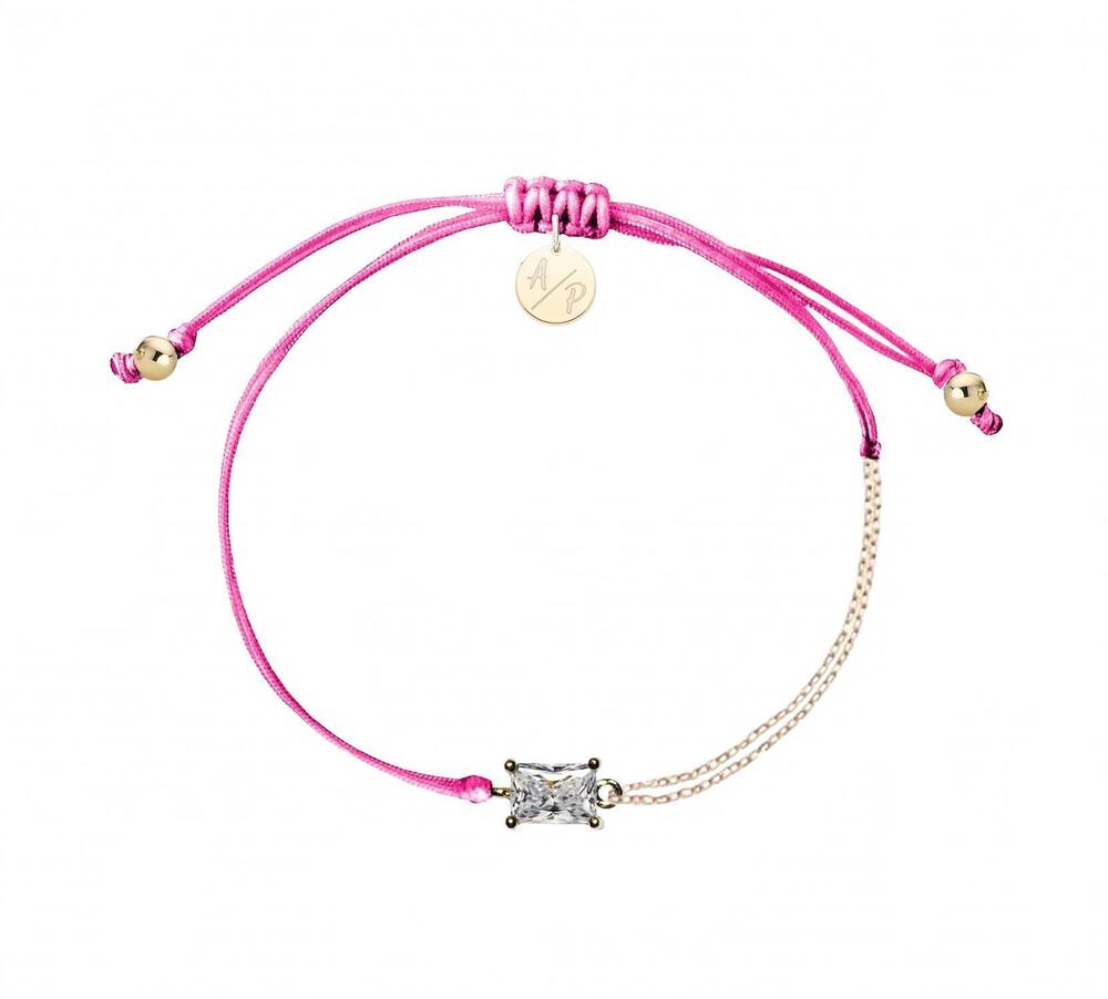 NEW ADRIANA PAPPAS women's cz emerald cut bracelet on colored cord in hot pink